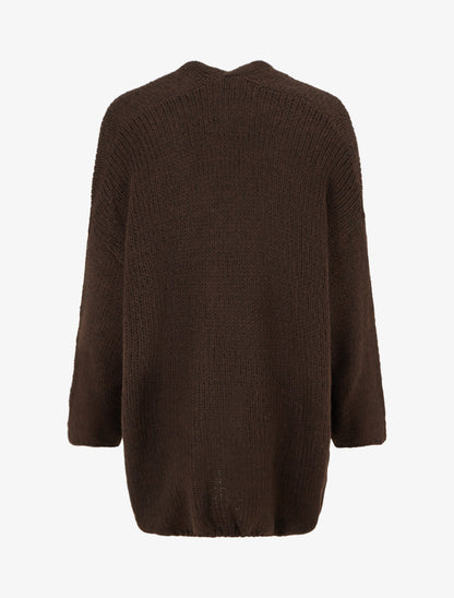 Gilet long ouvert en maille épaisse - Marron - 2