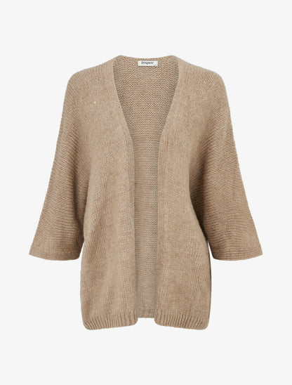 Gilet ouvert en maille épaisse à manches chauve-souris - Beige - 1