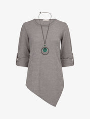 Pull long côtelé et asymétrique - Gris foncé - 1