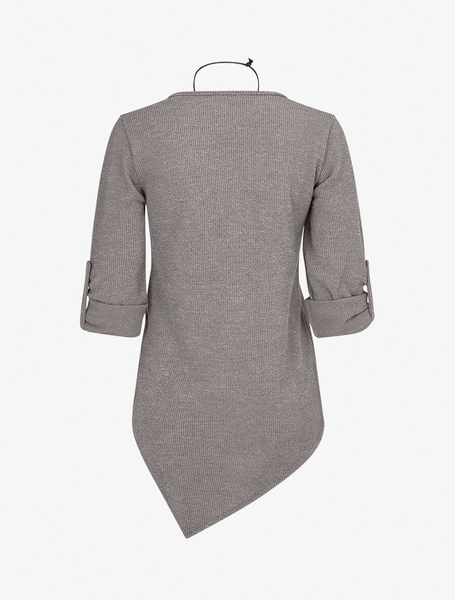 Pull long côtelé et asymétrique - Gris foncé - 2
