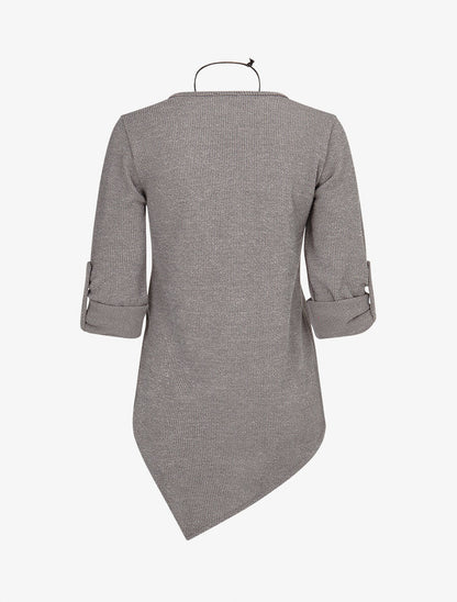 Pull long côtelé et asymétrique - Gris foncé - 2