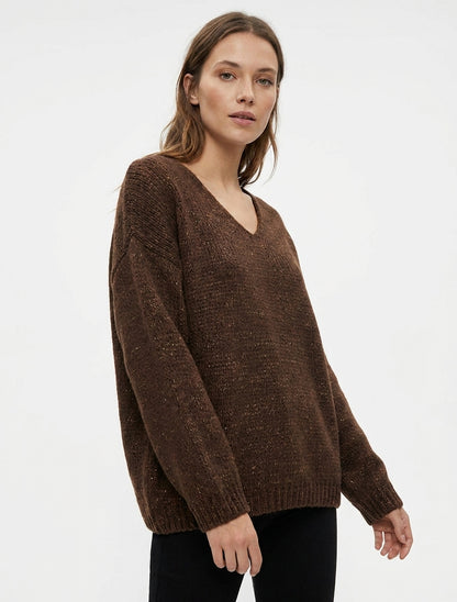 Maglione ampio iridescente con scollo a V - Marrone