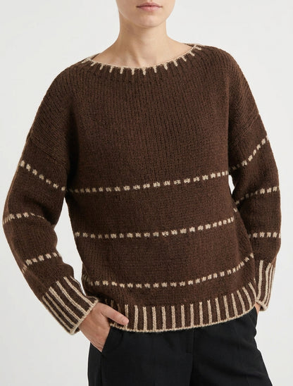 Maglione a taglio quadrato a righe stile puntinato - Marrone