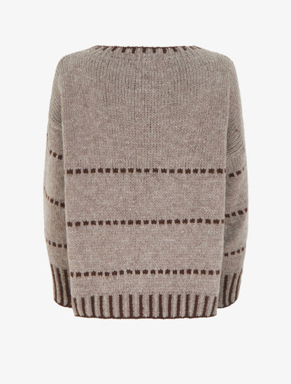 Pull coupe carrée à rayures style pointillé - Taupe - 2