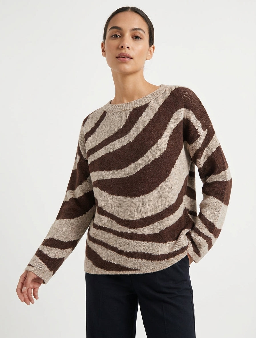 Maglione a taglio quadrato con motivo zebrato - Marrone
