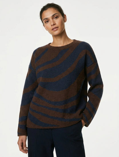 Maglione a taglio quadrato con motivo zebrato - Marina