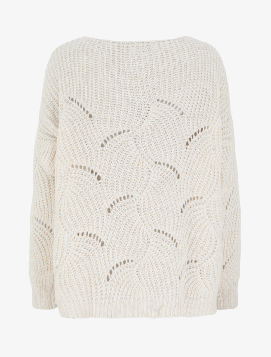 Pull ample en maille fantaisie ajourée - Écru - 2