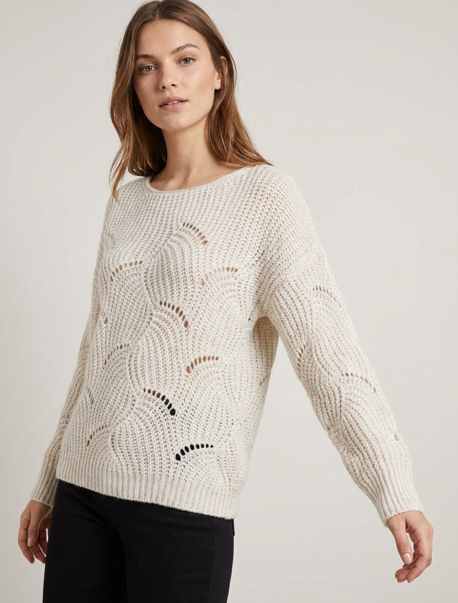 Maglione ampio in maglia traforata fantasia - Ecrù