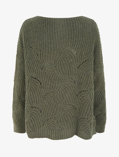 Pull ample en maille fantaisie ajourée - Kaki - 2