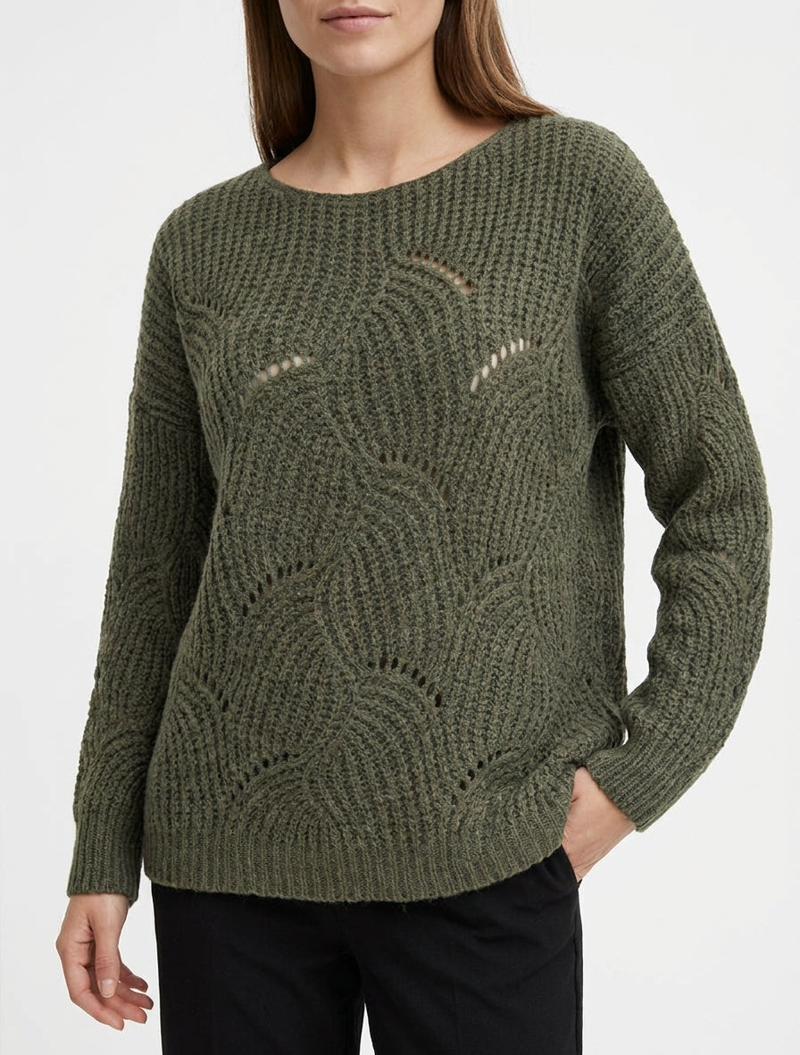 Maglione ampio in maglia traforata fantasia - Cachi