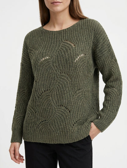 Maglione ampio in maglia traforata fantasia - Cachi