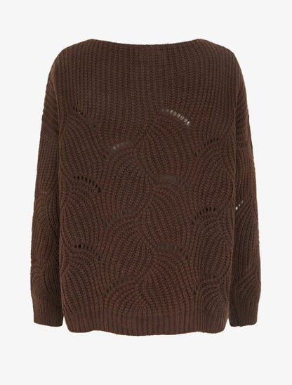 Pull ample en maille fantaisie ajourée - Marron - 2