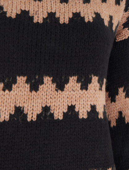 Pull ample à col montant et motif graphique - Noir - 3