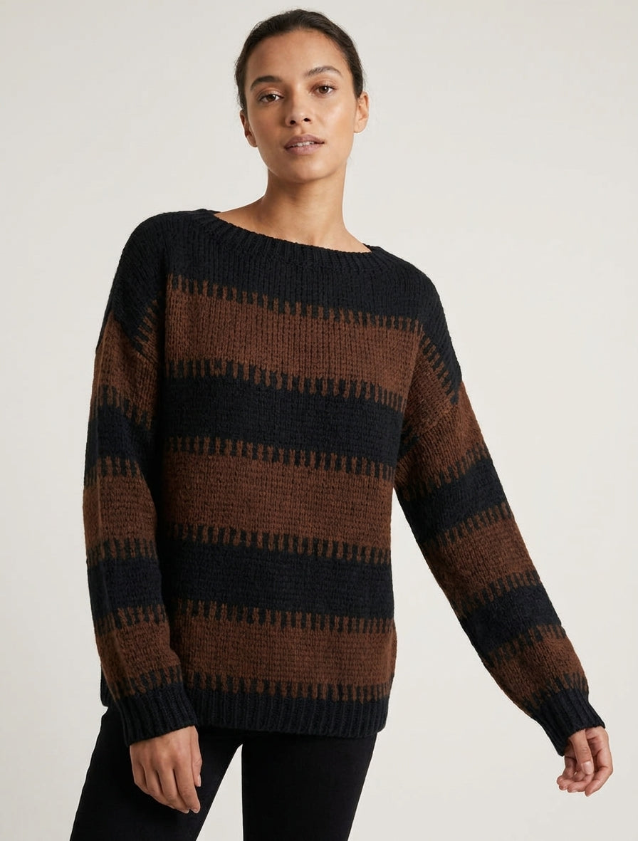 Maglione a taglio quadrato a righe fantasia - Nero