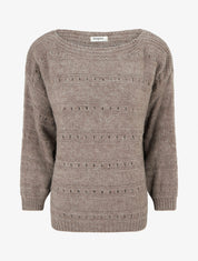 Pull ample à col bateau en maille fantaisie - Taupe - 1