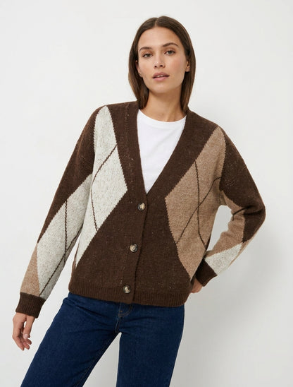 Gilet ampio in maglia jacquard - Marrone