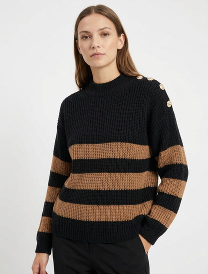 Maglione a righe con bottoni decorativi. - Nero