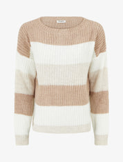 Pull à rayures coupe droite - Beige - 1