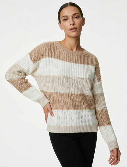 Maglione a righe taglio dritto - Beige