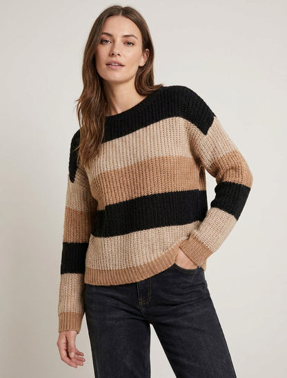 Maglione a righe taglio dritto - Nero