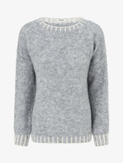Pull en laine mélangée à bords contrastant - Gris - 1