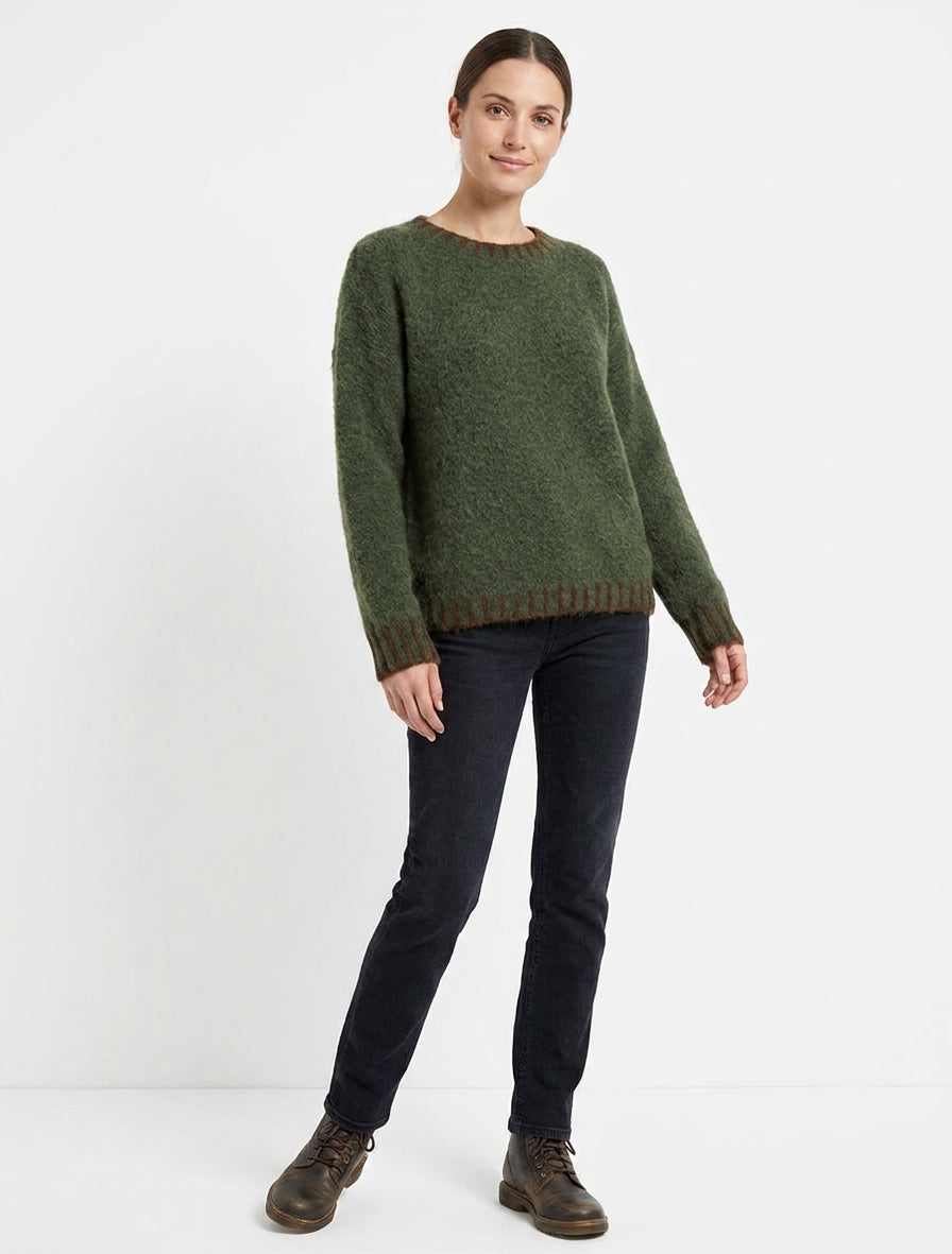 Maglione in misto lana con bordi a contrasto - Cachi