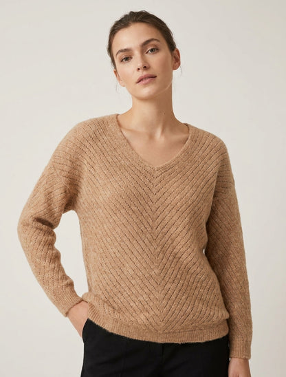 Maglione a taglio ampio in misto lana con scollo a V - Chameau