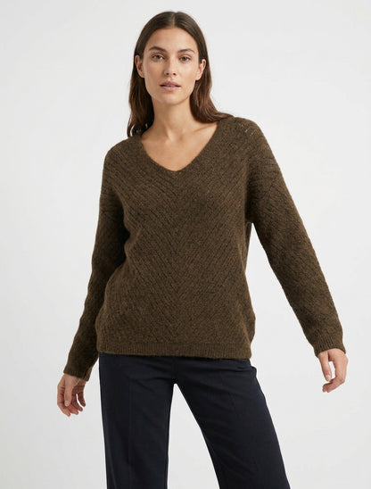 Maglione a taglio ampio in misto lana con scollo a V. - Marrone
