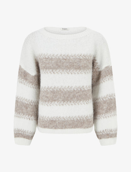 Pull ample en laine mélangée à rayures stylisées - Blanc - 1