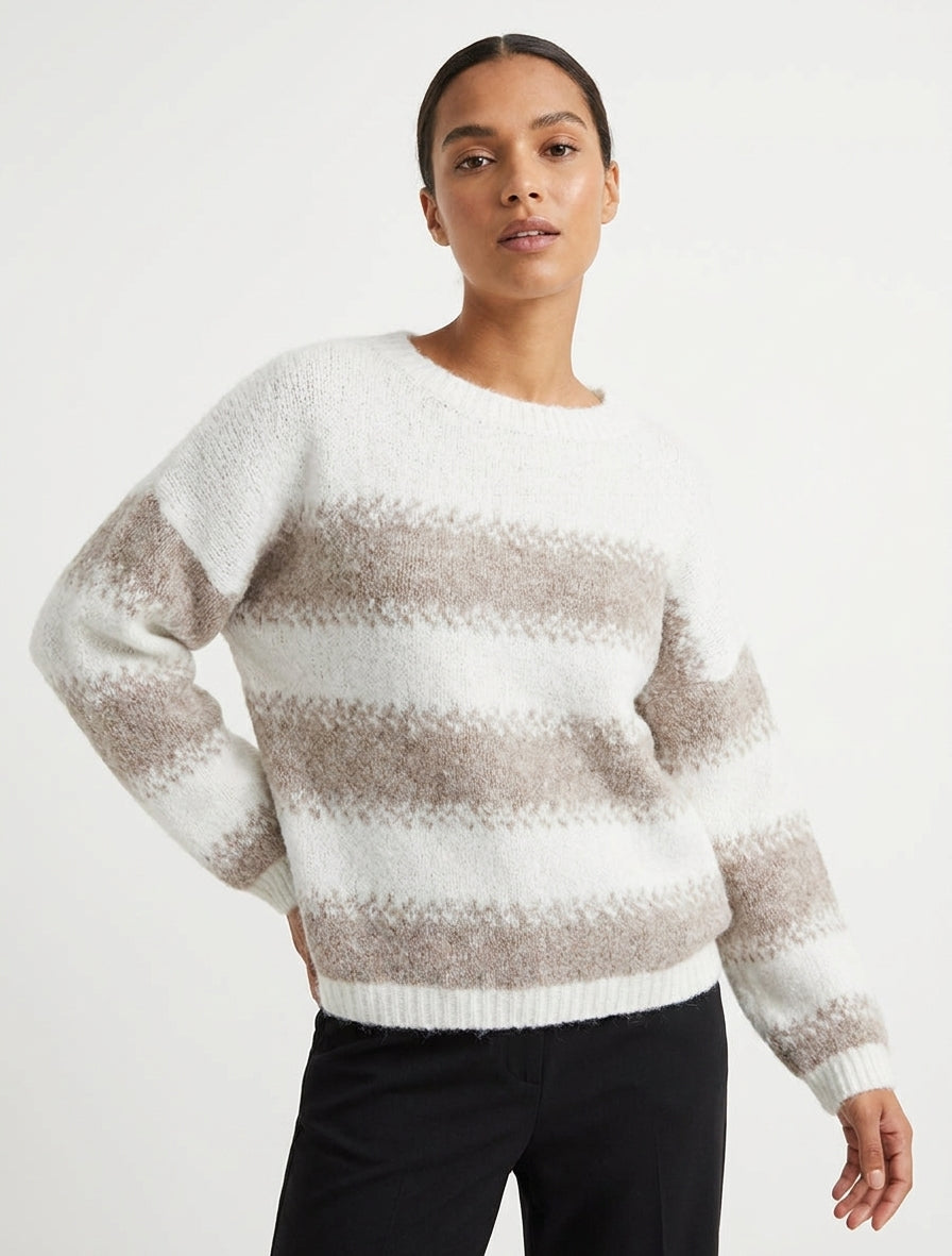 Maglione ampio in misto lana a righe stilizzate - Bianco