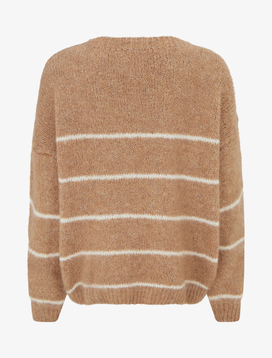Pull en laine mélangée à col rond et rayures - Camel - 2