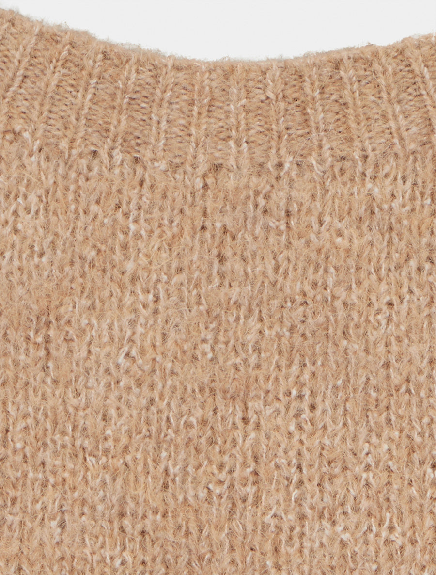 Pull en laine mélangée à col rond et rayures - Camel - 3