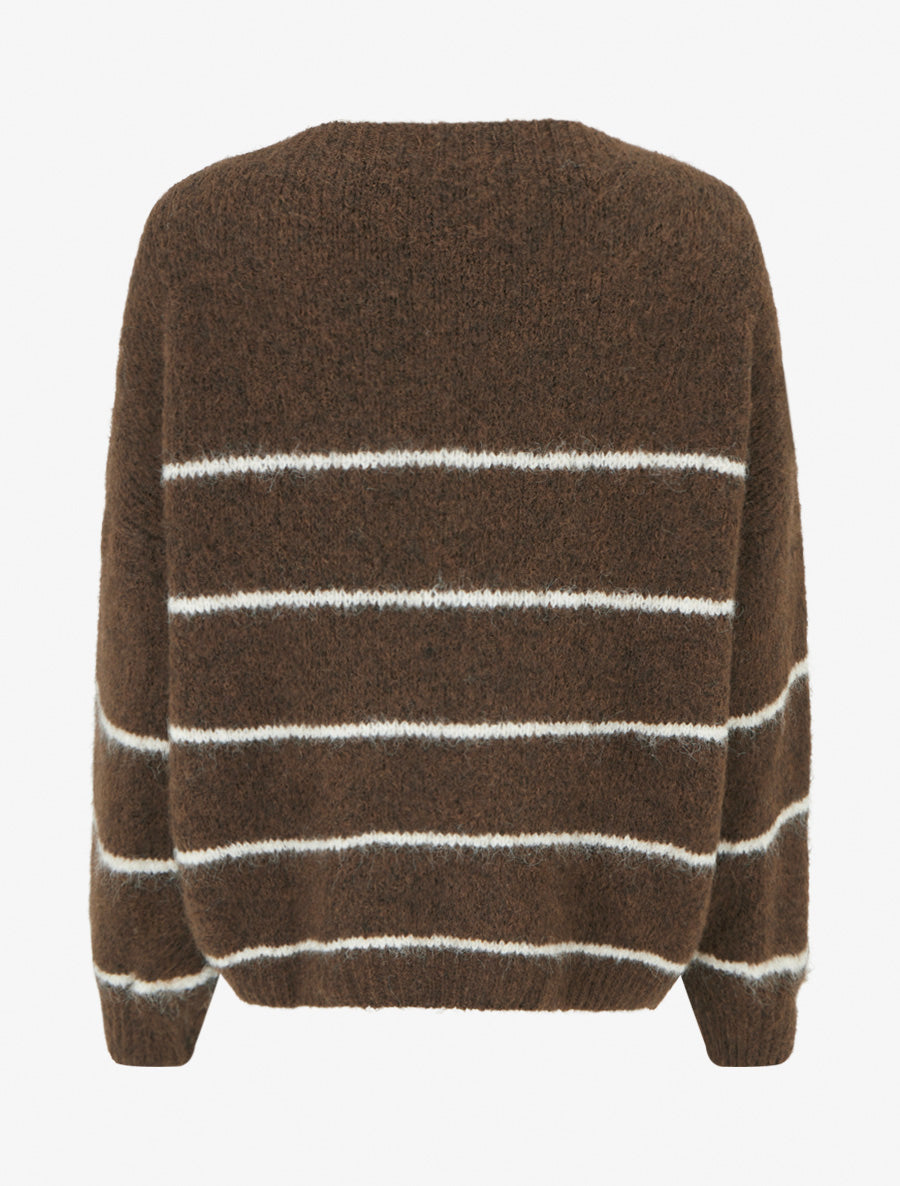 Pull en laine mélangée à col rond et rayures - Marron - 2