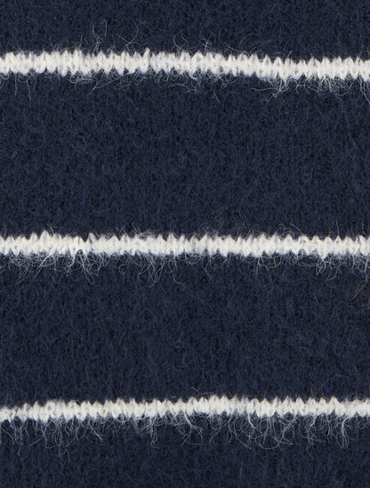 Pull en laine mélangée à col rond et rayures - Marine - 3