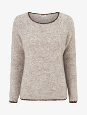 Pull en laine mélangée à liseré contrastant - Taupe - 1