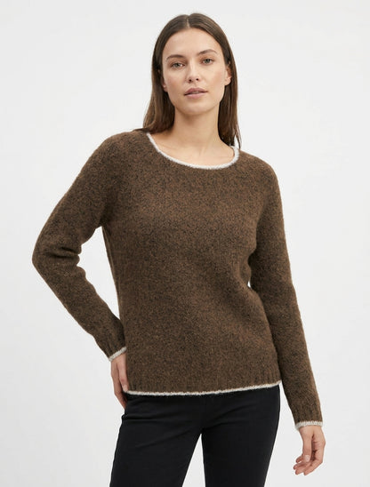Maglione in misto lana con bordo a contrasto - Marrone