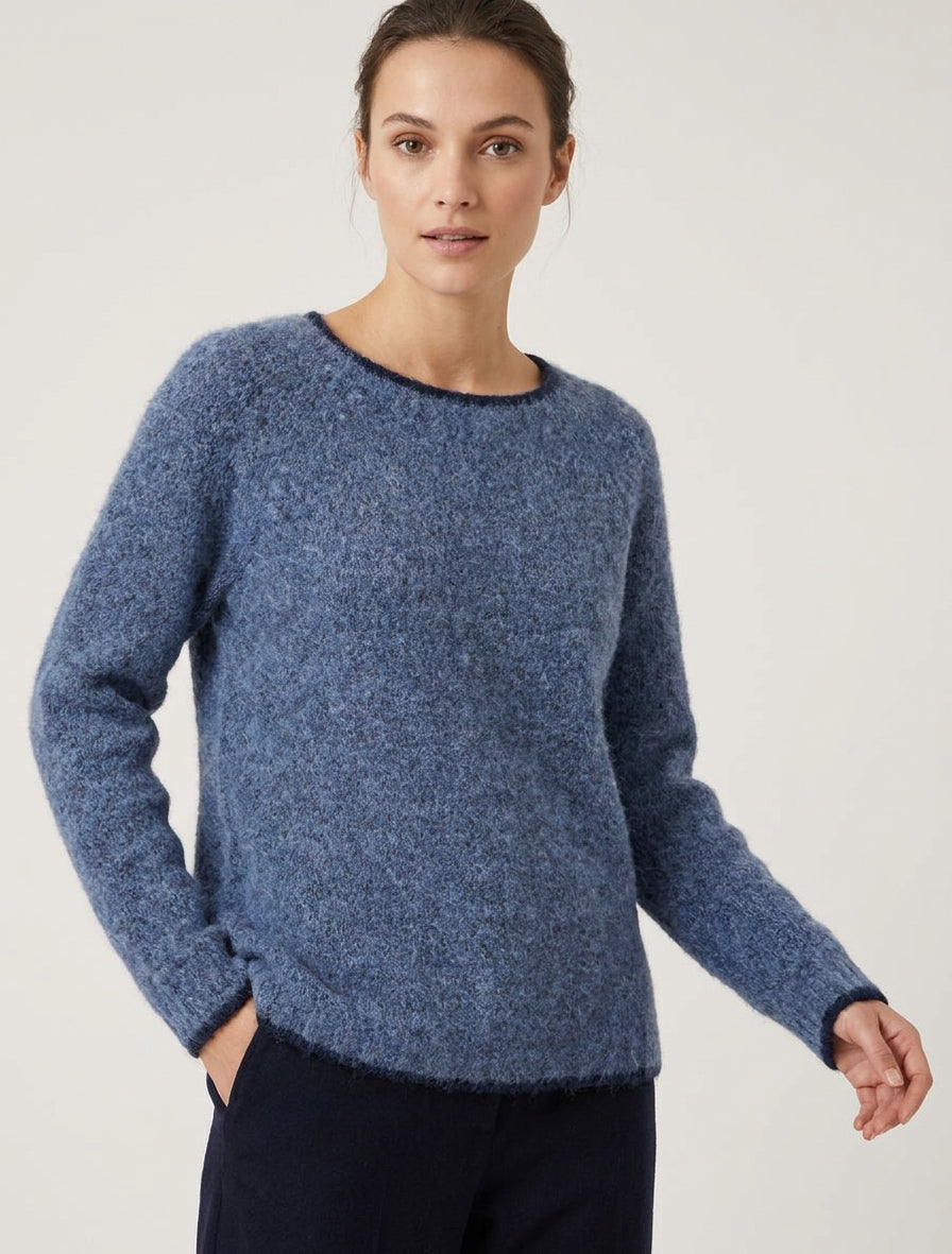 Maglione in misto lana con bordo a contrasto - Blu