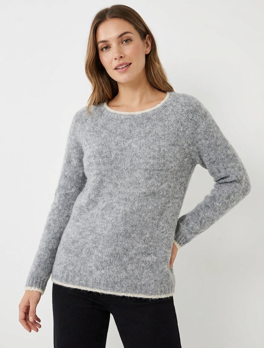 Maglione in misto lana con bordo a contrasto - Grigio