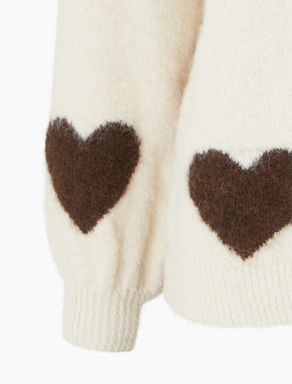 Pull en laine mélangée à motif coeur - Beige clair - 3