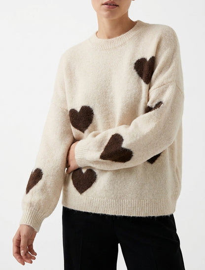 Maglione in misto lana con motivo a cuore - Beige chiaro