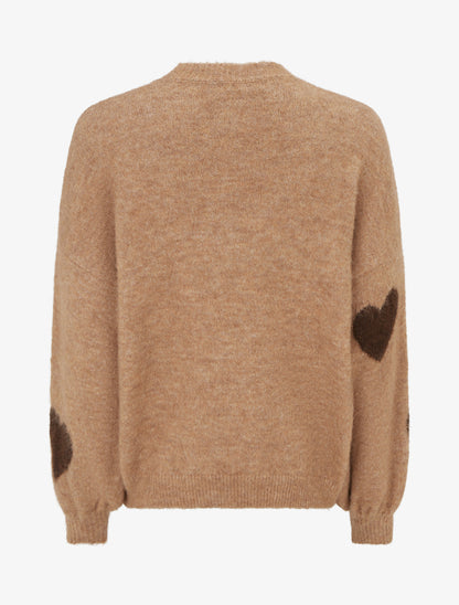 Pull en laine mélangée à motif coeur - Camel - 2