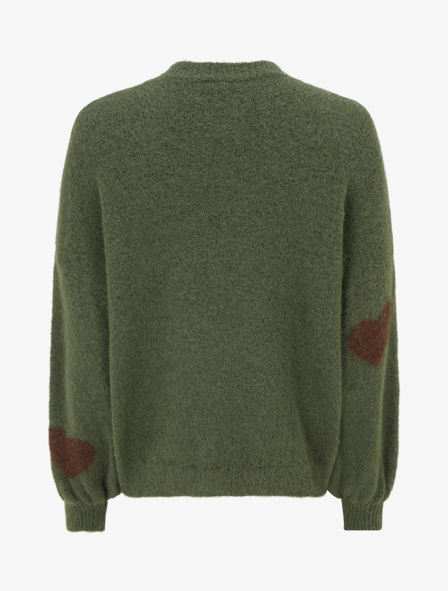 Pull en laine mélangée à motif coeur - Kaki - 2