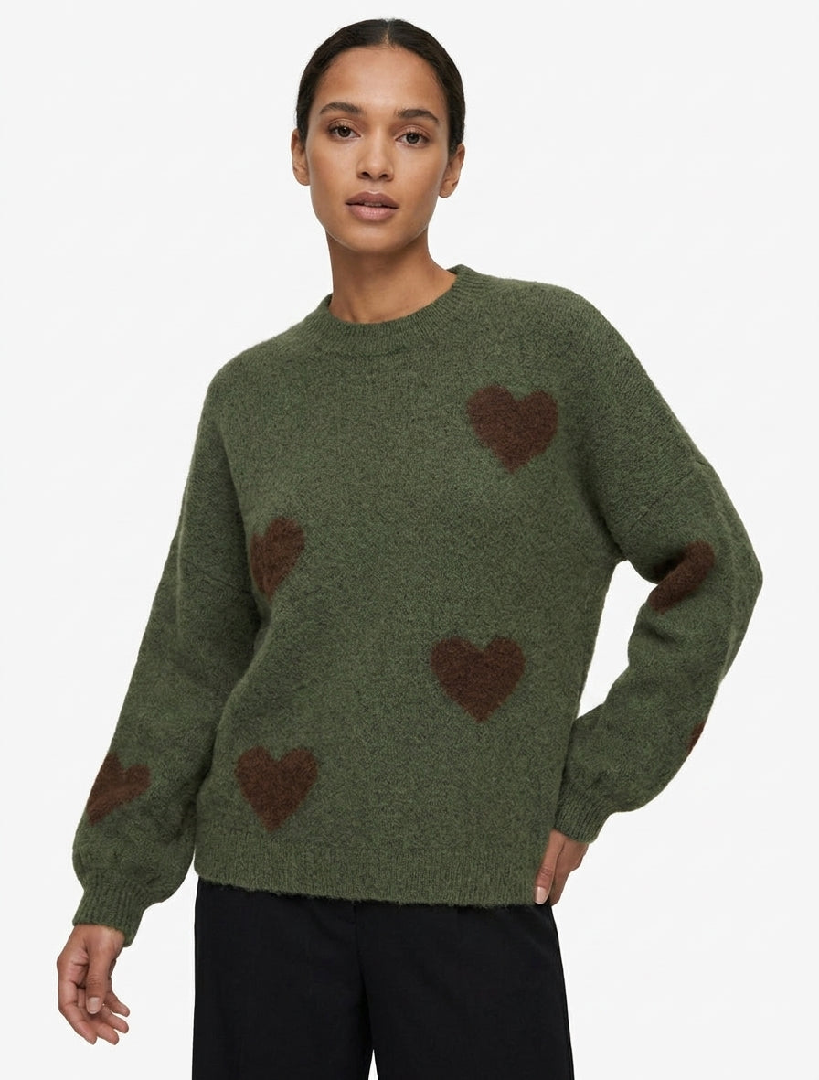 Maglione in misto lana con motivo a cuore - Cachi