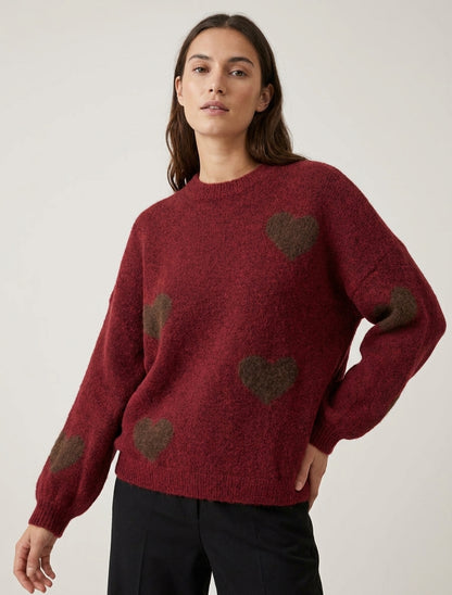 Maglione in misto lana con motivo a cuore - Bordeaux