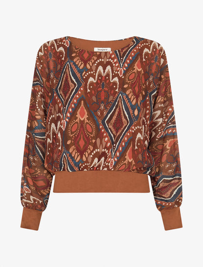 Top imprimé graphique en voile - Marron - 1