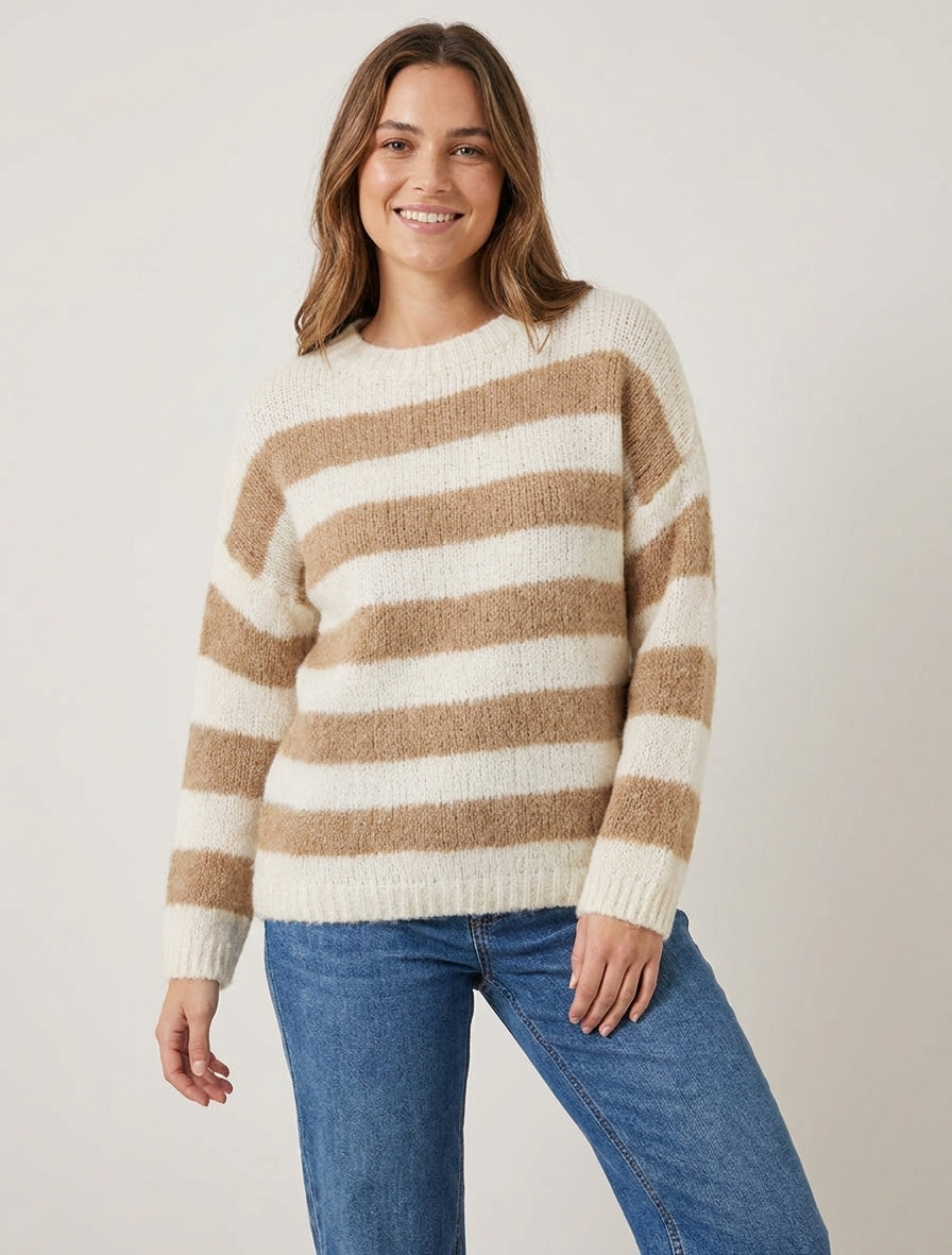 Maglione ampio a righe in misto lana - Chameau