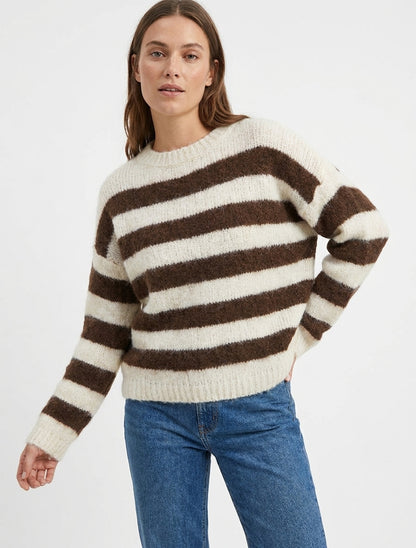 Maglione ampio a righe in misto lana - Marrone