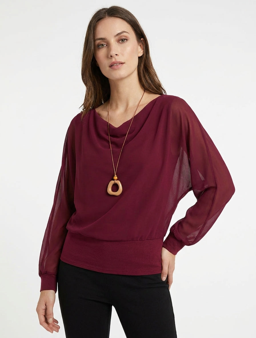 Top in voile a maniche lunghe pipistrello - Feccia di vino