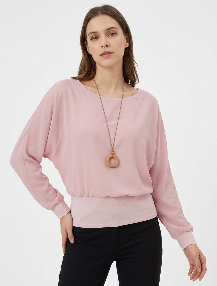 Top in voile a maniche lunghe pipistrello - Rosa