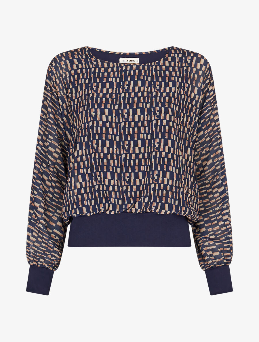 Top imprimé géométrique en voile - Marine - 1